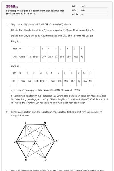 Đề cương ôn tập giữa kì 1 Toán 6 Cánh diều cấu trúc mới (Tự luận) có đáp án - Phần 3