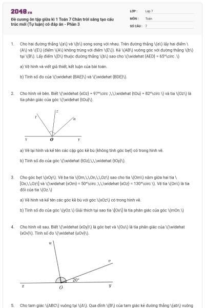 Đề cương ôn tập giữa kì 1 Toán 7 Chân trời sáng tạo cấu trúc mới (Tự luận) có đáp án - Phần 3