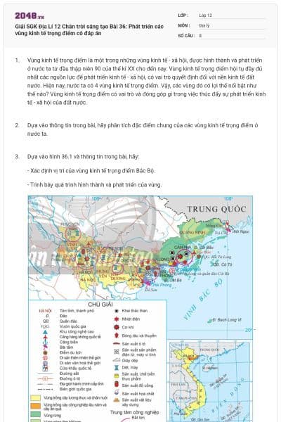 Giải SGK Địa Lí 12 Chân trời sáng tạo Bài 36: Phát triển các vùng kinh tế trọng điểm có đáp án