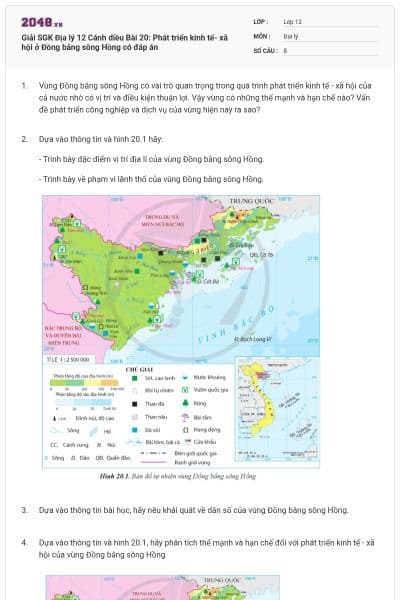 Giải SGK Địa lý 12 Cánh diều Bài 20: Phát triển kinh tế- xã hội ở Đồng bằng sông Hồng có đáp án
