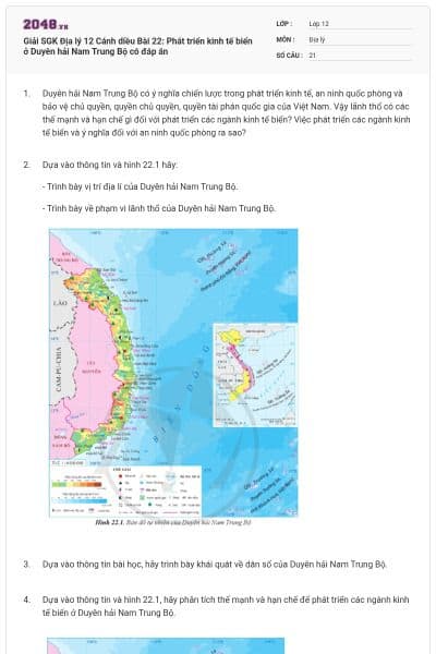 Giải SGK Địa lý 12 Cánh diều Bài 22: Phát triển kinh tế biển ở Duyên hải Nam Trung Bộ có đáp án