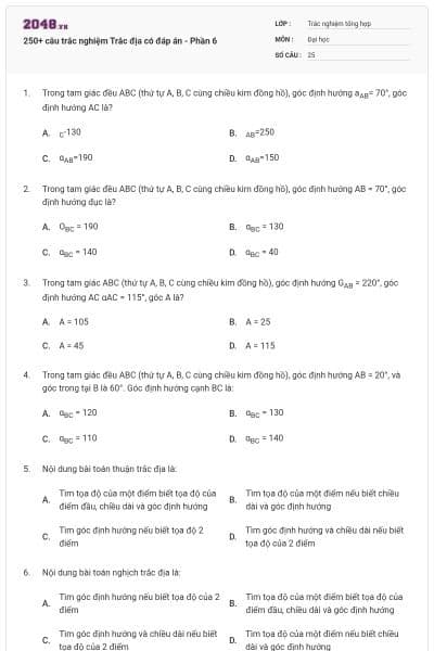 250+ câu trắc nghiệm Trắc địa có đáp án - Phần 6