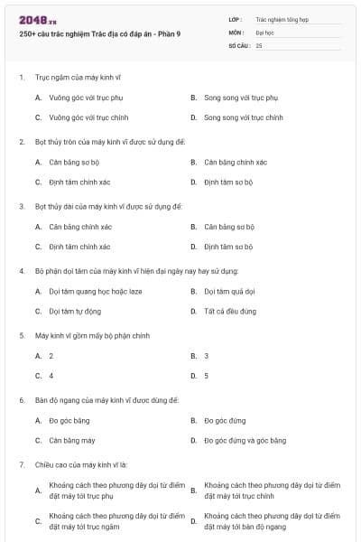 250+ câu trắc nghiệm Trắc địa có đáp án - Phần 9