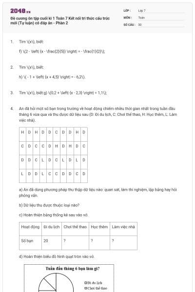Đề cương ôn tập cuối kì 1 Toán 7 Kết nối tri thức cấu trúc mới (Tự luận) có đáp án - Phần 2