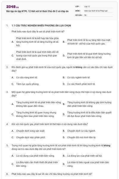 Bài tập ôn tập KTPL 12 Kết nối tri thức Chủ đề 2 có đáp án