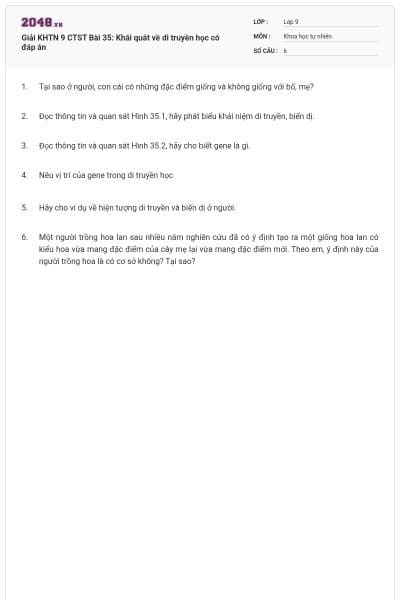 Giải KHTN 9 CTST Bài 35: Khái quát về di truyền học có đáp án