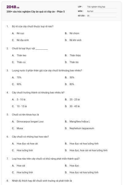 200+ câu trắc nghiệm Cây ăn quả có đáp án - Phần 5