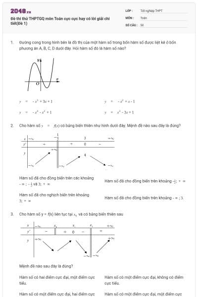 Đề thi thử THPTGQ môn Toán cực cực hay có lời giải chi tiết(Đề 1)