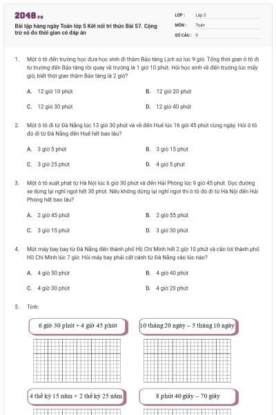 Bài tập hàng ngày Toán lớp 5 Kết nối tri thức Bài 57. Cộng trừ số đo thời gian có đáp án