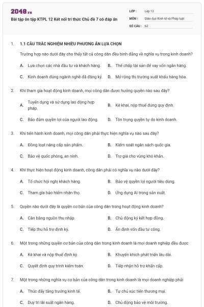 Bài tập ôn tập KTPL 12 Kết nối tri thức Chủ đề 7 có đáp án