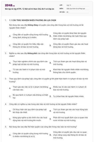 Bài tập ôn tập KTPL 12 Kết nối tri thức Chủ đề 9 có đáp án