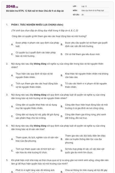Đề kiểm tra KTPL 12 Kết nối tri thức Chủ đề 9 có đáp án
