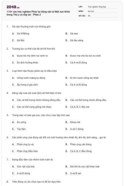 110+ câu trắc nghiệm Phúc lợi động vật và Một sức khỏe trong Thú y có đáp án - Phần 2
