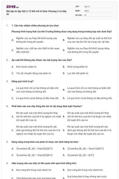 Bài tập ôn tập Vật Lí 12 Kết nối tri thức Chương 2 có đáp án