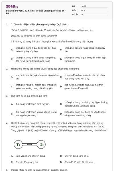 Đề kiểm tra Vật Lí 12 Kết nối tri thức Chương 2 có đáp án - Đề 1