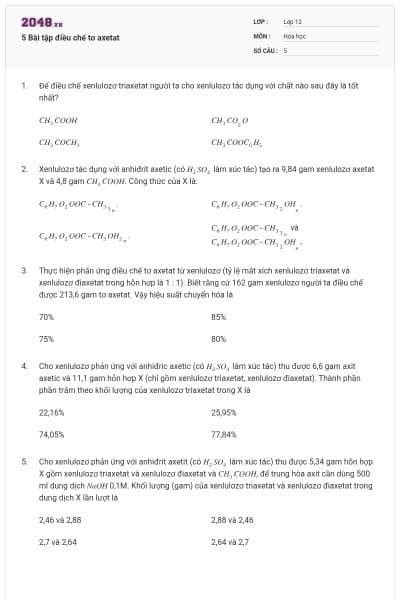5 Bài tập điều chế tơ axetat