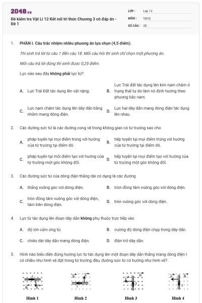 Đề kiểm tra Vật Lí 12 Kết nối tri thức Chương 3 có đáp án - Đề 1