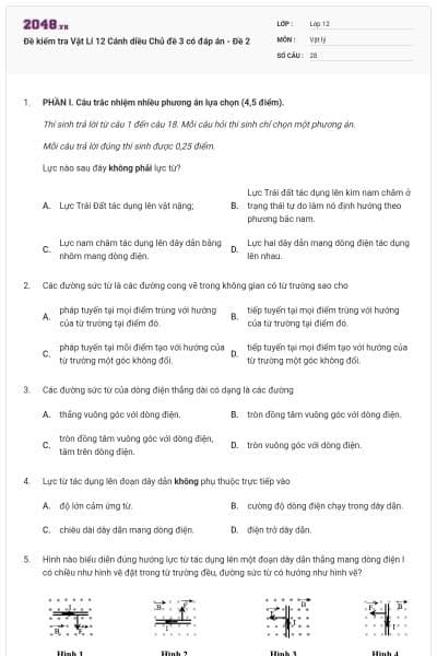 Đề kiểm tra Vật Lí 12 Cánh diều Chủ đề 3 có đáp án - Đề 2