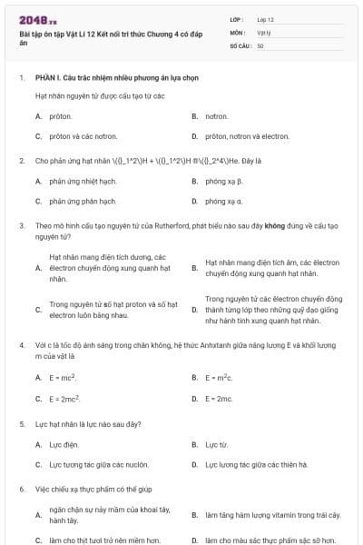 Bài tập ôn tập Vật Lí 12 Kết nối tri thức Chương 4 có đáp án