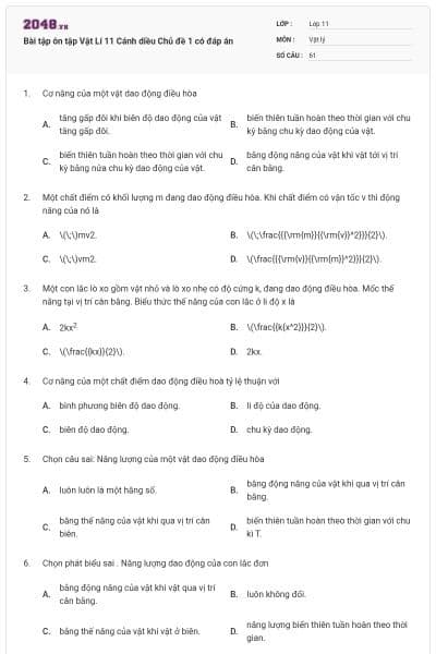 Bài tập ôn tập Vật Lí 11 Cánh diều Chủ đề 1 có đáp án