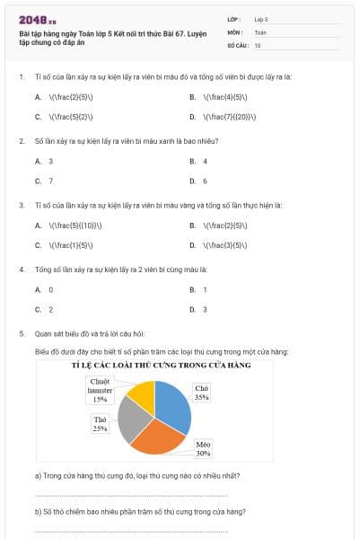 Bài tập hàng ngày Toán lớp 5 Kết nối tri thức Bài 67. Luyện tập chung có đáp án
