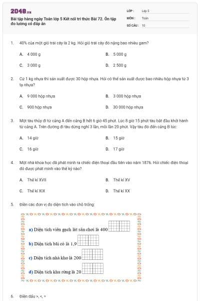 Bài tập hàng ngày Toán lớp 5 Kết nối tri thức Bài 72. Ôn tập đo lường có đáp án