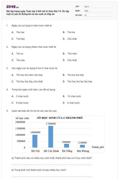 Bài tập hàng ngày Toán lớp 5 Kết nối tri thức Bài 74. Ôn tập một số yếu tố thống kê và xác suất có đáp án