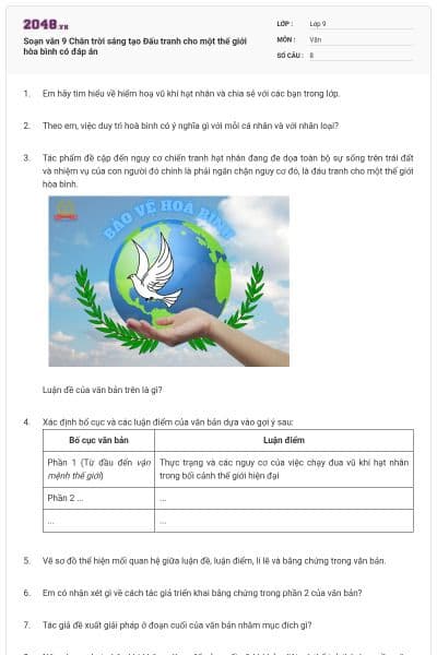 Soạn văn 9 Chân trời sáng tạo Đấu tranh cho một thế giới hòa bình có đáp án