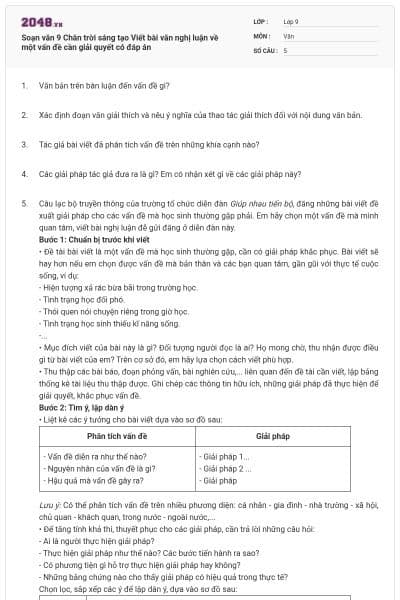 Soạn văn 9 Chân trời sáng tạo Viết bài văn nghị luận về một vấn đề cần giải quyết có đáp án