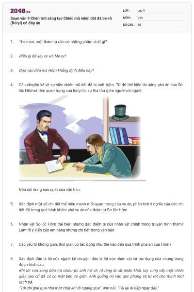 Soạn văn 9 Chân trời sáng tạo Chiếc mũ miện dát đá be-rô (Beryl) có đáp án