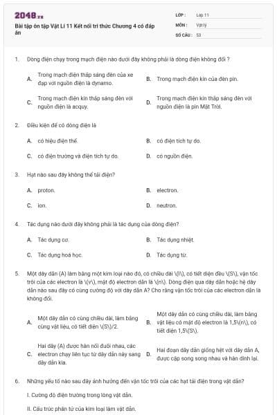 Bài tập ôn tập Vật Lí 11 Kết nối tri thức Chương 4 có đáp án