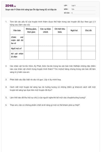 Soạn văn 9 Chân trời sáng tạo Ôn tập trang 62 có đáp án