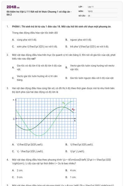 Đề kiểm tra Vật Lí 11 Kết nối tri thức Chương 1 có đáp án - Đề 2