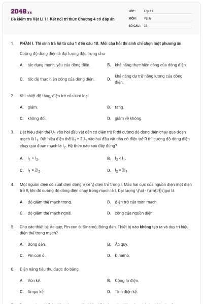 Đề kiểm tra Vật Lí 11 Kết nối tri thức Chương 4 có đáp án