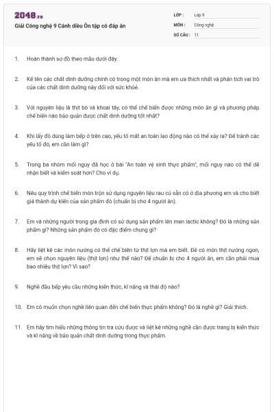 Giải Công nghệ 9 Cánh diều Ôn tập có đáp án