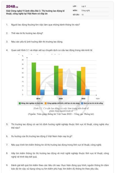 Giải Công nghệ 9 Cánh diều Bài 3. Thị trường lao động kĩ thuật, công nghệ tại Việt Nam có đáp án