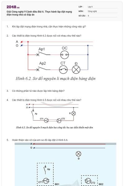 Giải Công nghệ 9 Cánh diều Bài 6. Thực hành lắp đặt mạng điện trong nhà có đáp án