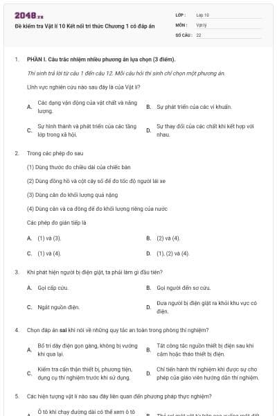 Đề kiểm tra Vật lí 10 Kết nối tri thức Chương 1 có đáp án