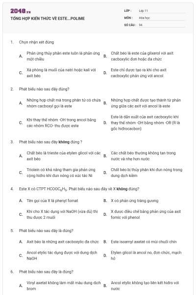 TỔNG HỢP KIẾN THỨC VỀ ESTE...POLIME