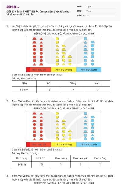 Giải SGK Toán 5 KNTT Bài 74. Ôn tập một số yếu tố thống kê và xác suất có đáp án