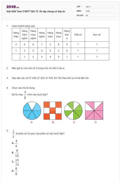 Giải SGK Toán 5 KNTT Bài 75. Ôn tập chung có đáp án