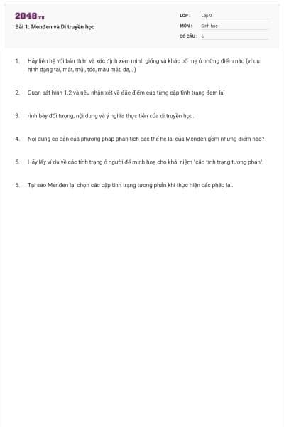 Bài 1: Menđen và Di truyền học