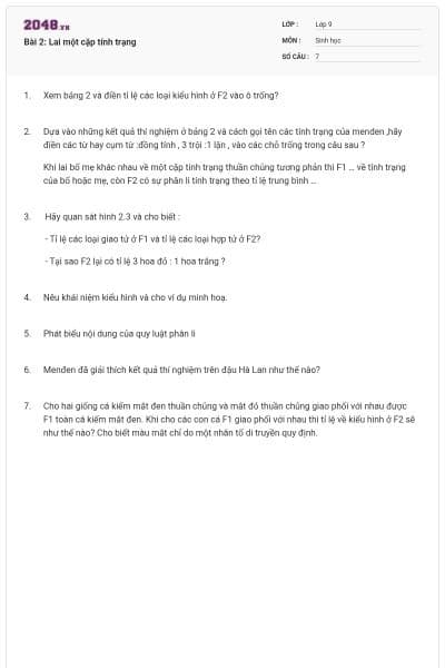 Bài 2: Lai một cặp tính trạng