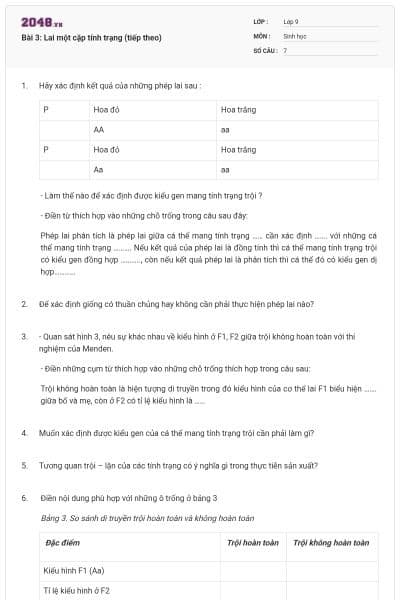 Bài 3: Lai một cặp tính trạng (tiếp theo)