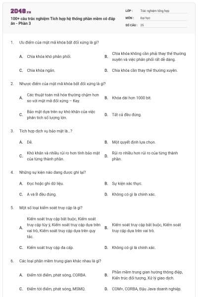 100+ câu trắc nghiệm Tích hợp hệ thống phần mềm có đáp án - Phần 3