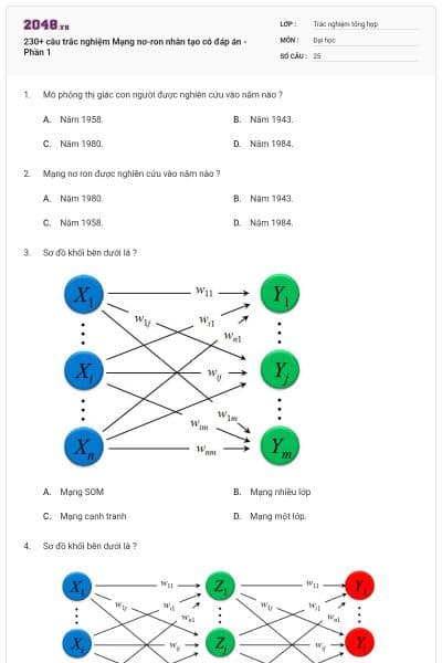 230+ câu trắc nghiệm Mạng nơ-ron nhân tạo có đáp án - Phần 1