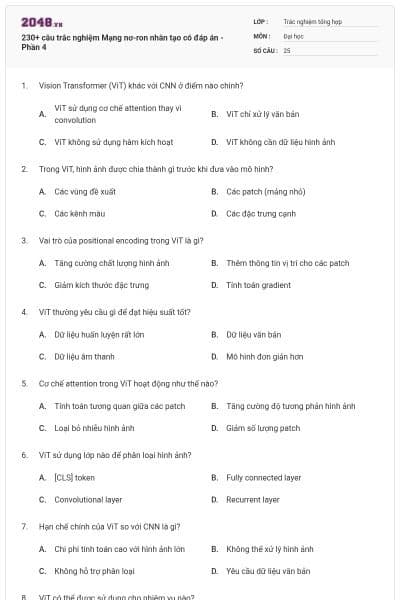 230+ câu trắc nghiệm Mạng nơ-ron nhân tạo có đáp án - Phần 4