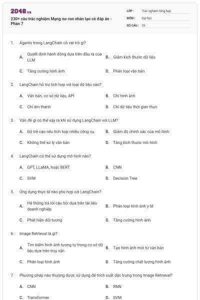 230+ câu trắc nghiệm Mạng nơ-ron nhân tạo có đáp án - Phần 7