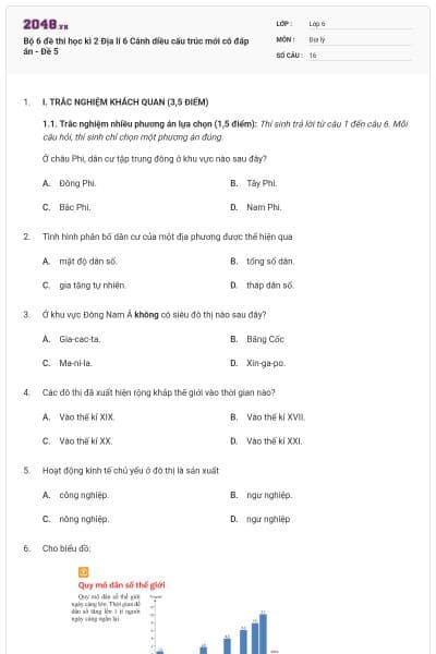 Bộ 6 đề thi học kì 2 Địa lí 6 Cánh diều cấu trúc mới có đáp án - Đề 5