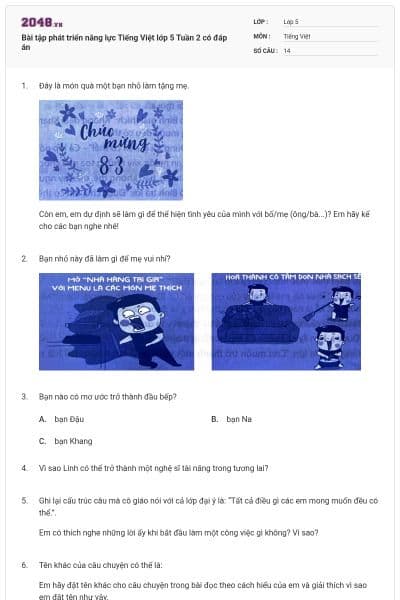 Bài tập phát triển năng lực Tiếng Việt lớp 5 Tuần 2 có đáp án